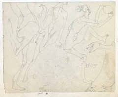 片足で踊る三人の裸の人物の画像