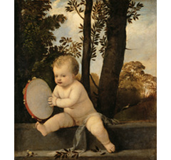 ティツィアーノ・ヴェチェッリオ《タンバリンを演奏する子供》の写真