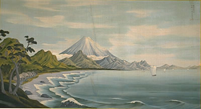 真作/司馬江漢/富士江村図/油絵/山水図/富士山水図/掛軸☆宝船☆AF-500 真作/司馬江漢/富士江村図/油絵/山水図/富士山水図/掛軸☆宝船